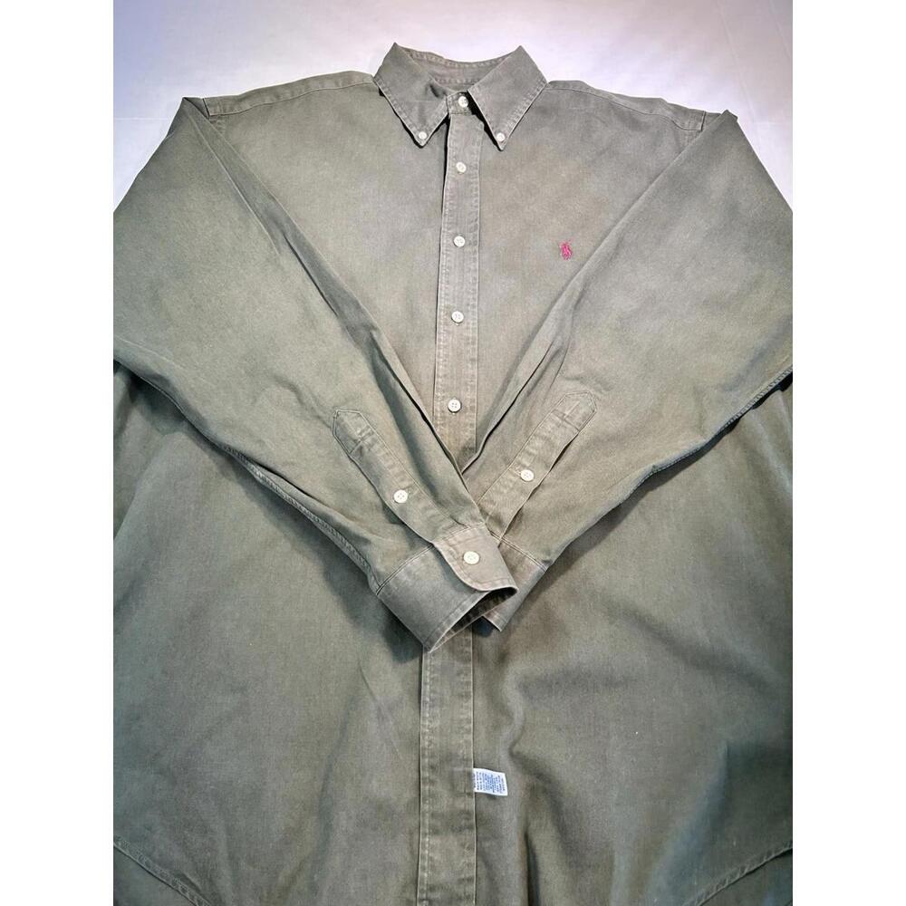 Vintage 90s Ralph Lauren Blake Army Green Mens MD Mini Pony Button Shirt